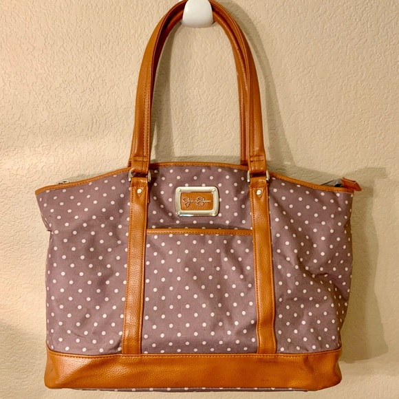 Jessica Simpson Handbags - Jessica Simpson Large Shoulder Bag Brown Tan White Polka Dot EUC